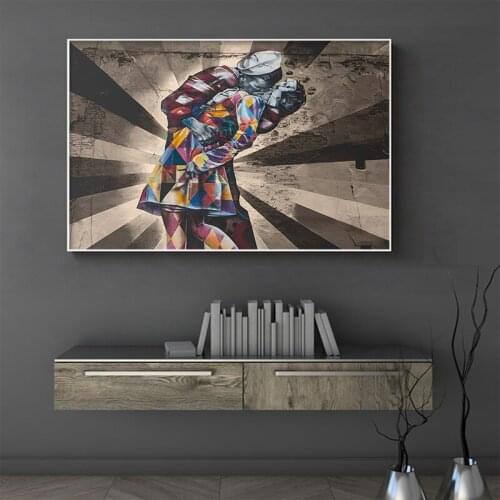 Retro Graffiti Street Art Abstract Victory Kiss Picture Canvas Painting Poster and Print Wall Pictures for Living Room Decor