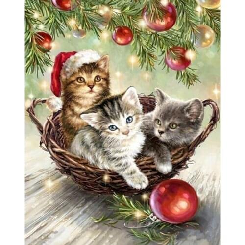 Christmas Gift Cat Cross Stitch Kit Needlework Craft Set Cotton Thread Canvas Printed Home Decor Christmas Gift New Design