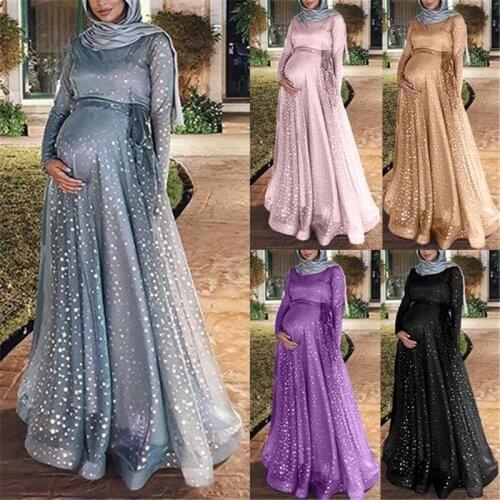 S-5XL Muslim Printing Maternity Dress Islamic Arabian Turkish Abaya Robe Fashion Temperament Pregnancy Dresses Y1330