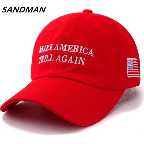 SANDMAN Letter MAKE AMERICA TRILL AGAIN Snapback Cap Cotton Baseball Cap For Men Women Adjustable Hip Hop Dad Hat Bone Garros