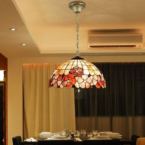 Mediterranean Baroque Pastoral Natural Shell Pendant Light, Tiffany LED Seashell Pendant Lamp for Home Decor Lighting Fixture