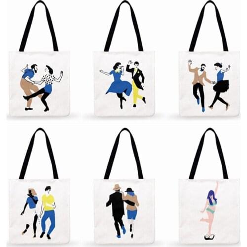 La La Land Art Figure Painting Print Tote Bag For Women Casual Tote Ladies Bag Shoulder Foldable Shopping Bag Outdoor Beach Bags