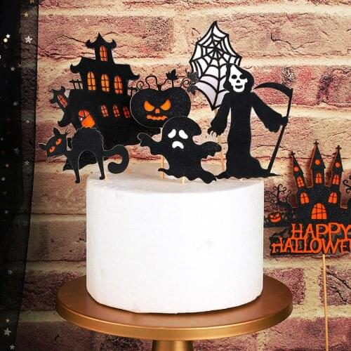 Halloween Cake Topper Sickle Haunted House Theme Cupcake Decoration Black Cat Spider Web Dress Up Cake Party Favors