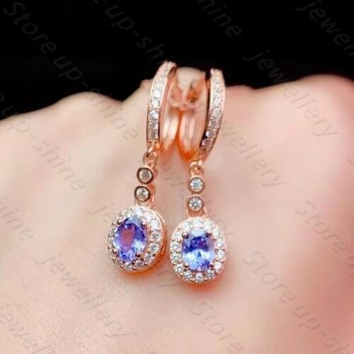 Natural Tanzanite Earrings 925 Silver Womens Earrings Simple and Fresh Atmosphere
