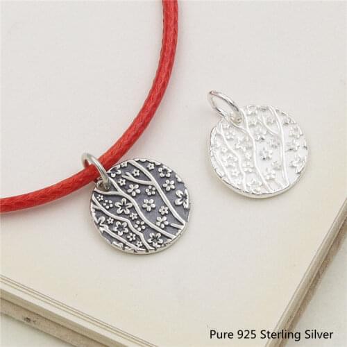 Buyee 14mm Round Plum Blossom Carving Pendant Charm for Women Kids 925 Sterling Silver Pendant Bracelet DIY Jewelry Findings