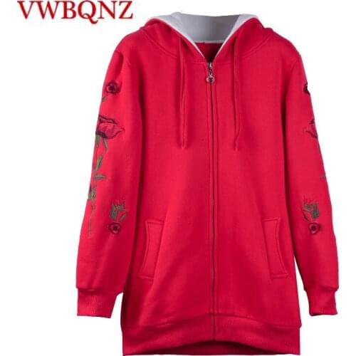 Women Hoodies & Sweatshirts Casual Tops Autumn Winter Loose Warm Thick Embroidered Zipper Sweatshirt Female Jacket Plus size 4XL