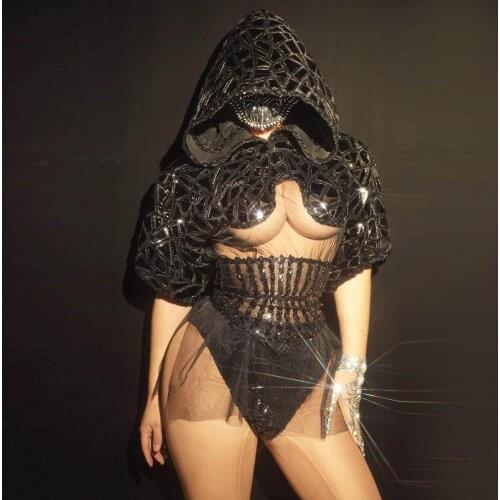 Women Party Nightclub Dance Costume Singer Stage Wear Black Sequins Shawl Shorts Belt Outfit Reflective Novelty Leotard Set