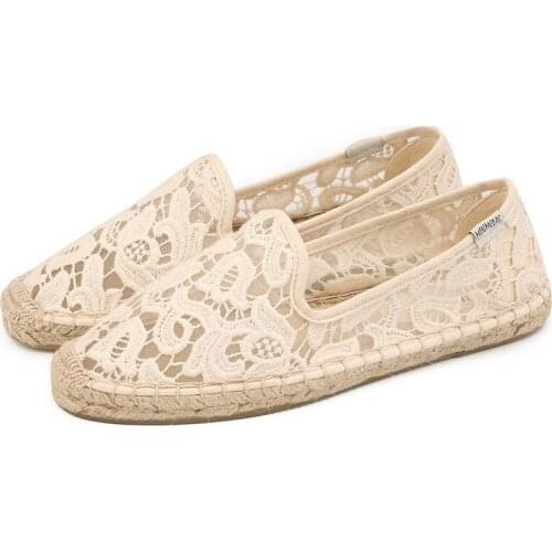 Women spring summer slip on lace upper flat loafer, flat espadrilles