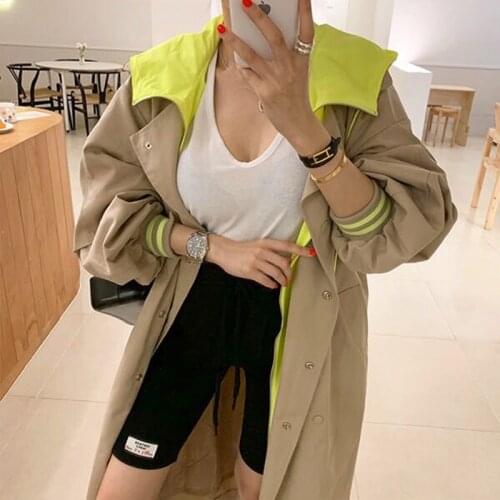 2021 Spring Hooded Trench Coat Korean Plus Size Khaki Long Coat Women Trenchcoat Overcoat Fall Clothes Femme