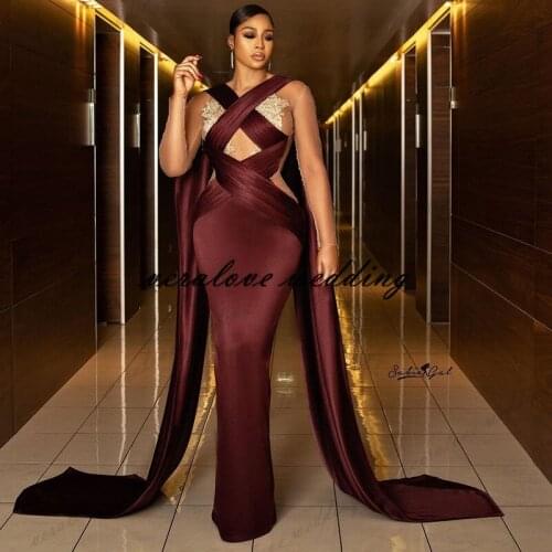 Vestido De Festa Prom Dress Mermaid 2021 Sheer Long Sleeves African Girl Evening Party Dress Formal Reception Occasion Wear