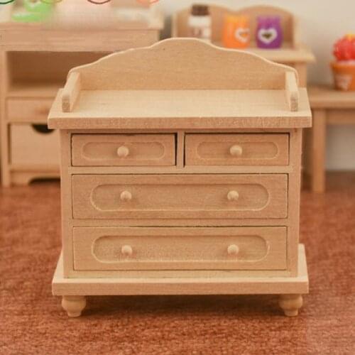 1/12 Dolls House Miniature Handmade Solid Wood Unpainted Nightstand Cabinet Room Furniture Accessory