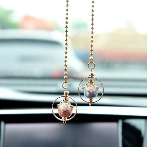 1 Pc Lucky Cat Car Hanging Pendant Charm Good Luck Wealth Safety FengShui Decoration Accessories Hanging Pendant Gifts