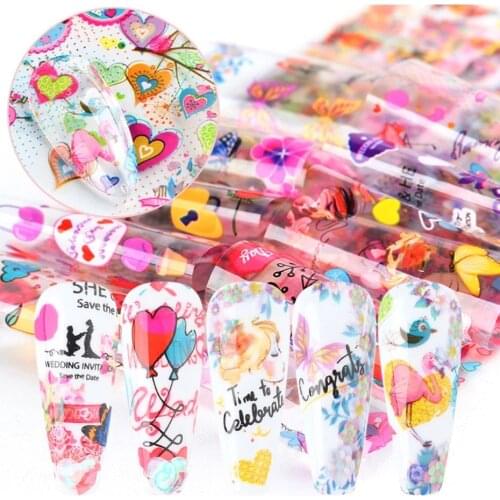 10pcs Rose Flower Balloon Decorations for Nails Mix Colorful Transfer Nail Foil Sticker Valentines Day Series Adhesive Paper