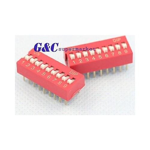 10PCS Red 2.54mm Pitch 9-Bit 9 Positions Ways Slide Type DIP Switch diy electronics