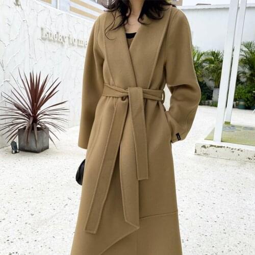 21 autumn and winter new Korean version double-sided cashmere coat bathrobe type woolen coat womens lengthened style, with thin