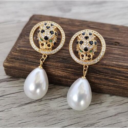 4Pairs Fashion micro pave Crystal CZ gold Leopard head charm dangle earrings for women jewelry Xmas gift ER1112