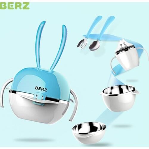 5 in 1 portable assembly baby tableware set tablespoon fork anti drop insulation bowl learn drinking cups baby feeding products