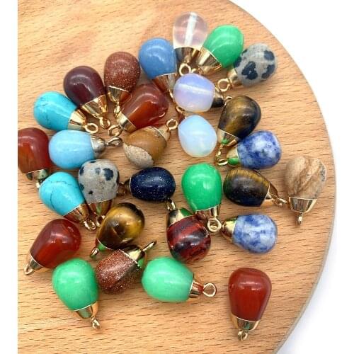 5pcs/pack Natural Semi-precious Stone Charms Water Drop Shape Pendants DIY for Making Necklace Agate Tiger Eye Opal 10x18mm Size