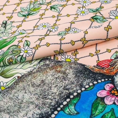 96*146cm/Piece Lovely Rabbit Positioning Digital Printing Satin Fabric For Dress Telas Por Metros Tissu Au Metre Tissus Ткань