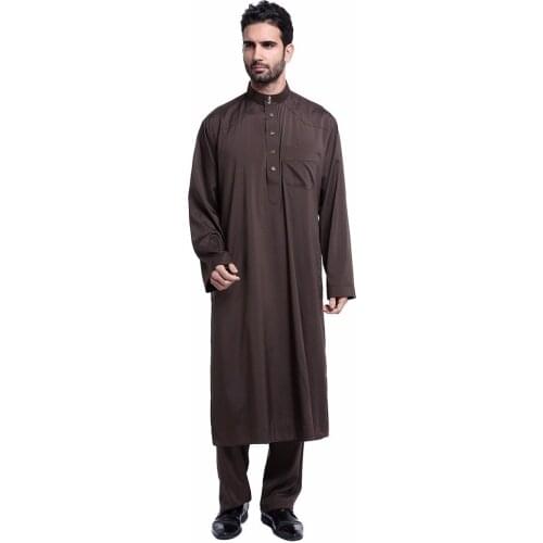 Arabic jubba Thobe for man Muslim men clothing saudi 2 piece set thobe islamic clothing men Solid Color UAE dubai black jubba
