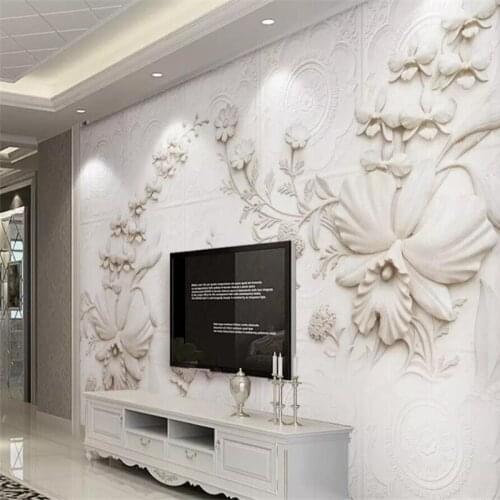 White simple european-style embossed orchid 3d TV background wall painting