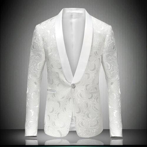 Blazer Men Brand White New Single Button Party Costume Prom Wedding Groom Singer Dancing Dress Gentleman Outerwear 8660
