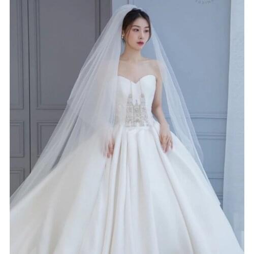 TOPQUEEN Bridal Veil with Blusher 2 Layer Simple Bridal Veils Wedding Bride Accessories 3M*3M Long Wedding Veil 4 Meters VEU V25