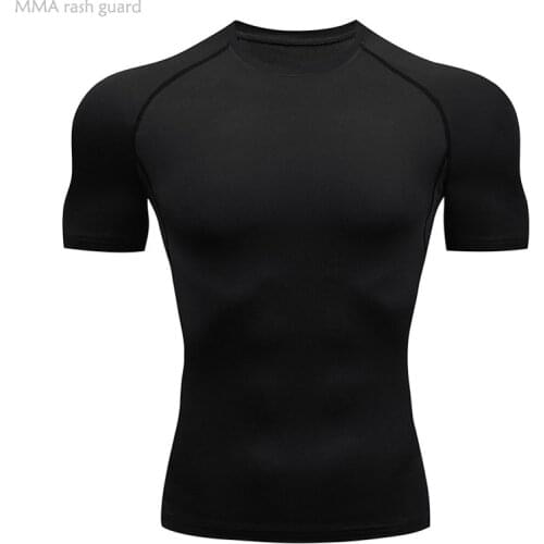 Mens Top Black Round Neck T-shirt Compression Shirt Bodybuilding T-Shirt MMA Training Muscle Shirt Running Workout Clothing 4xl