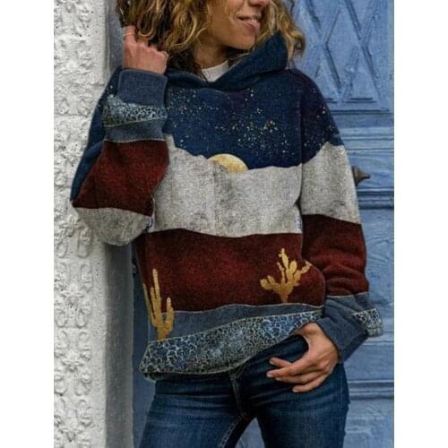 Mountain Watermark Print Plus Size Loose Oversized Hoodies Women O Neck Long Sleeve Fashion Casual Sweatshirts Vintage Fall 2020