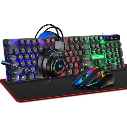Gaming Keyboard and Mouse and Mouse Pad and Gaming Headset Wired LED RGB Backlight Bundle for Pc Gamer 4 in 1 Au12 21 Dropship