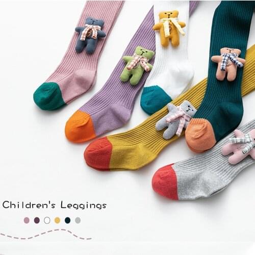1-10 Yrs Tights For Girls Spring Autumn Cartoon Bear One-piece Baby Pantyhose Soft Cotton Knitted Children Drawstring Leggings
