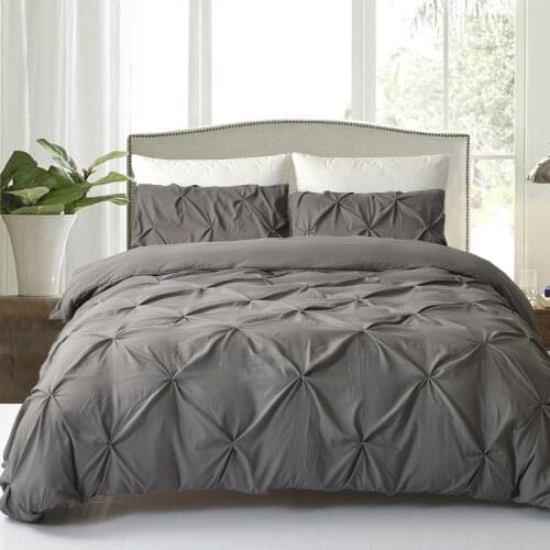 Grey Black Duvet Cover Bedding Set Solid Bed Covers Pinch Pleat Art Work Single Queen King Size 3 pcs with Pillowcase
