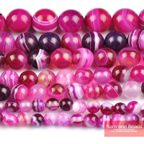Free Shipping Natural Stone Magenta Rose Stripe Agata Round Loose Beads 4 6 8 10 12MM Pick Size For Jewelry Making SAB01
