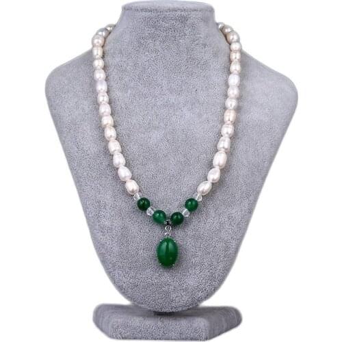 MADALENA SARARA 8-9mm AAA Freshwater Pearl Necklace White Pearl Necklace With Agate Equartz Pendant Sweater Necklace