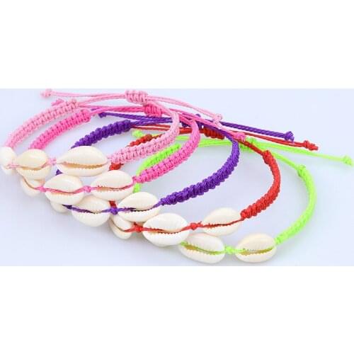 Meetvii Bohemian Shell Bracelets for Women Handmade Woven Colorful Waterproof Wax Rope Summer Bracelet Beach Jewelry