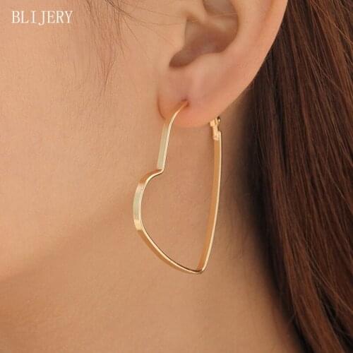 BLIJERY Punk Fashion Heart Hoop Earring For Women Girls Jewelry Gold Color Basketball Brincos Femme Gift