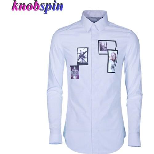 Europe Fashion Picture Print Shirt men Square collar Full sleeve Slim Casual Cotton Shirts male Plus size 4XL clothings
