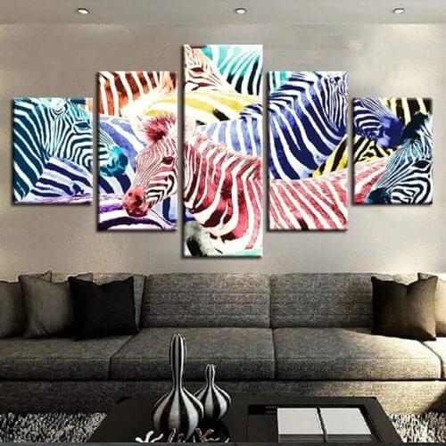 5 Piece Multi Colored Zebras Diamond Painting Cross Stitch Kits Square Round Drill Mosaic Embroidery Multi Panel Animals WW292