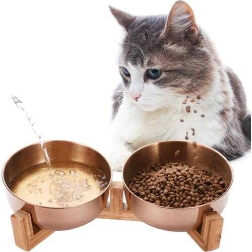 Pet Bowl Set Dual-Bowl Stainless Steel Dog Food Bowl Cat Water Bowl with Stand