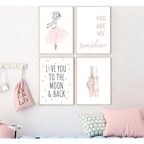 Dancing Pink Ballet Girl Wall Art Print Painting Nursery Canvas Prints Quotes Poster Nordic Wall Pictures Girls Baby Room Decor