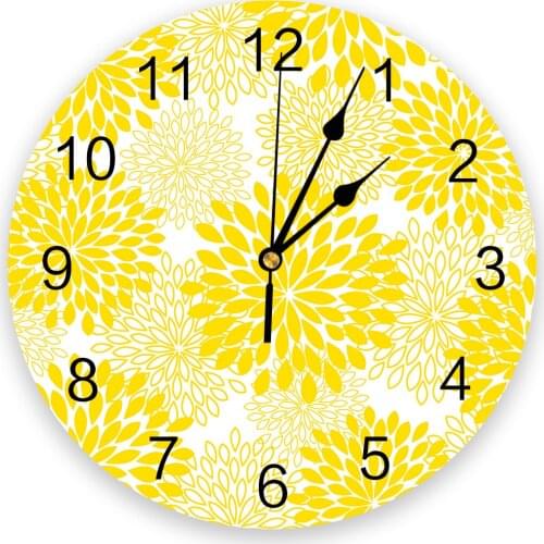 Dahlia Abstract Flower Yellow Round Wall Clock Creative Home Decor Living Room Quartz Needle Wall Clocks Hanging Watch