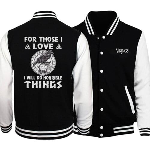 Odin Vikings Baseball Men Jackets Coats Lothbrok Lagertha Athelstan Crow Winter Autumn Fleece Sportswear Streetwear Plus Size