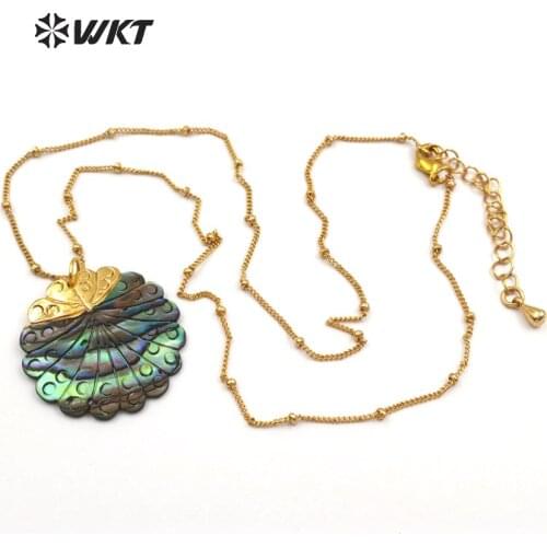 WT-JN035 Wholesale Fashion Design Natural Abalone Shell Flower shape Necklace for Necklace with 24k gold electroplated Gift