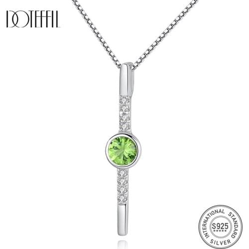 DOTEFFIL New Design High-quality 925 Sterling Silver Pendant Necklace for Women Party Luxury CZ Exquisite Collares Green Jewelry