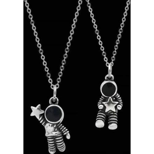 Silver color stars astronaut pendant necklace fashion female choker necklaces jewelry simple ladies pentagon-star jewelry gifts