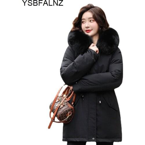Plus Velvet Parker 2021 Hooded Raccoon Fur Big Fur Collar Winter Thicken Mid-length Plus Size Loose Chaquetas Para Mujer Clothes