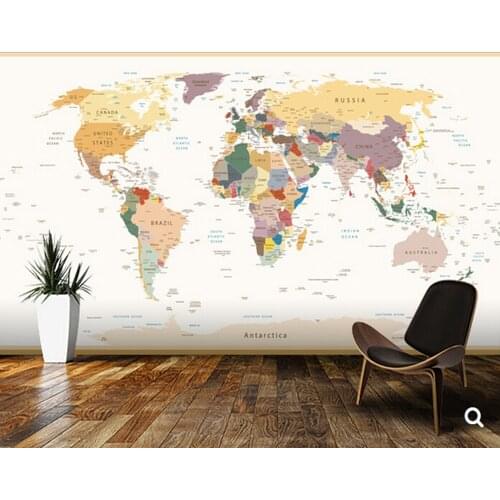 Custom kids wallpaper,Political World Map Vintage Colours,3D cartoon murals for childrens rooms living room vinyl wallpaper
