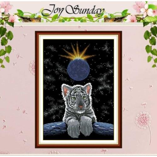 Needlework,Little Tiger Counted Cross Stitch 14CT Black Blank Canvas Cotton Cross-stitch Kits DIY Sets for Embroidery Stitch