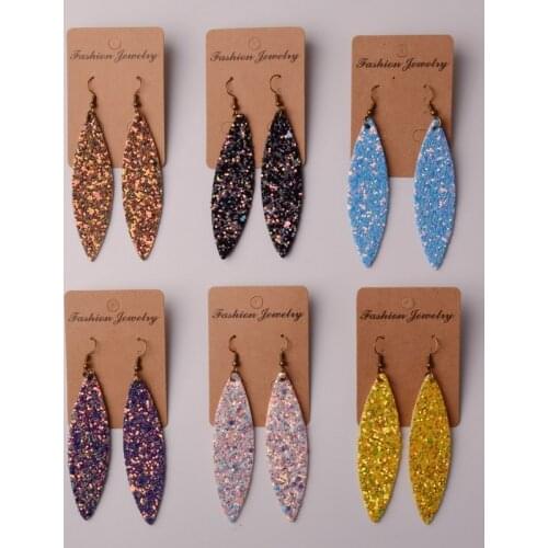 Rainbery 6 Colors New Teardrop Leather Earrings Antique Sequins Looking Various MultiColors PU Leather Leaf Dangle Drop Earrings