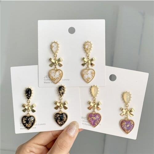 Trendy Kpop New Korean Shiny Heart Crystal Drop Earrings For Women Fashion Bow Rhinestone Boucle D'oreille Party Jeweley Gift